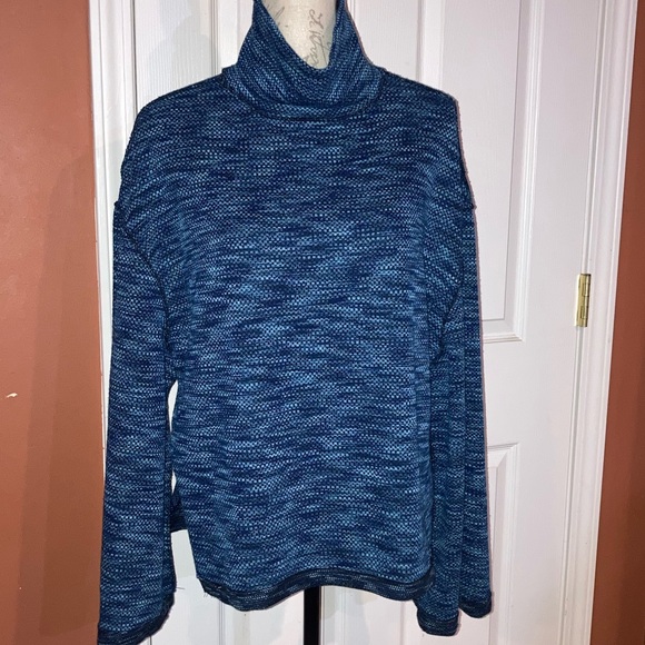 Free People Sunny Days Knit Turtleneck Oversized Sweater Blue Medium - Picture 2 of 11